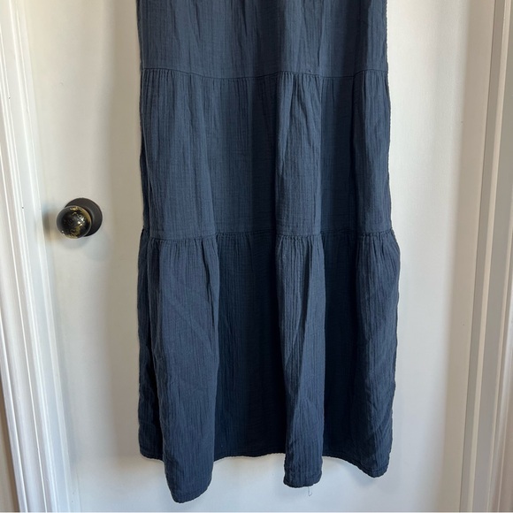 Quince Blue 100% Organic Cotton Gauze Tiered Maxi Dress Sleeveless, Size XL - Picture 5 of 9